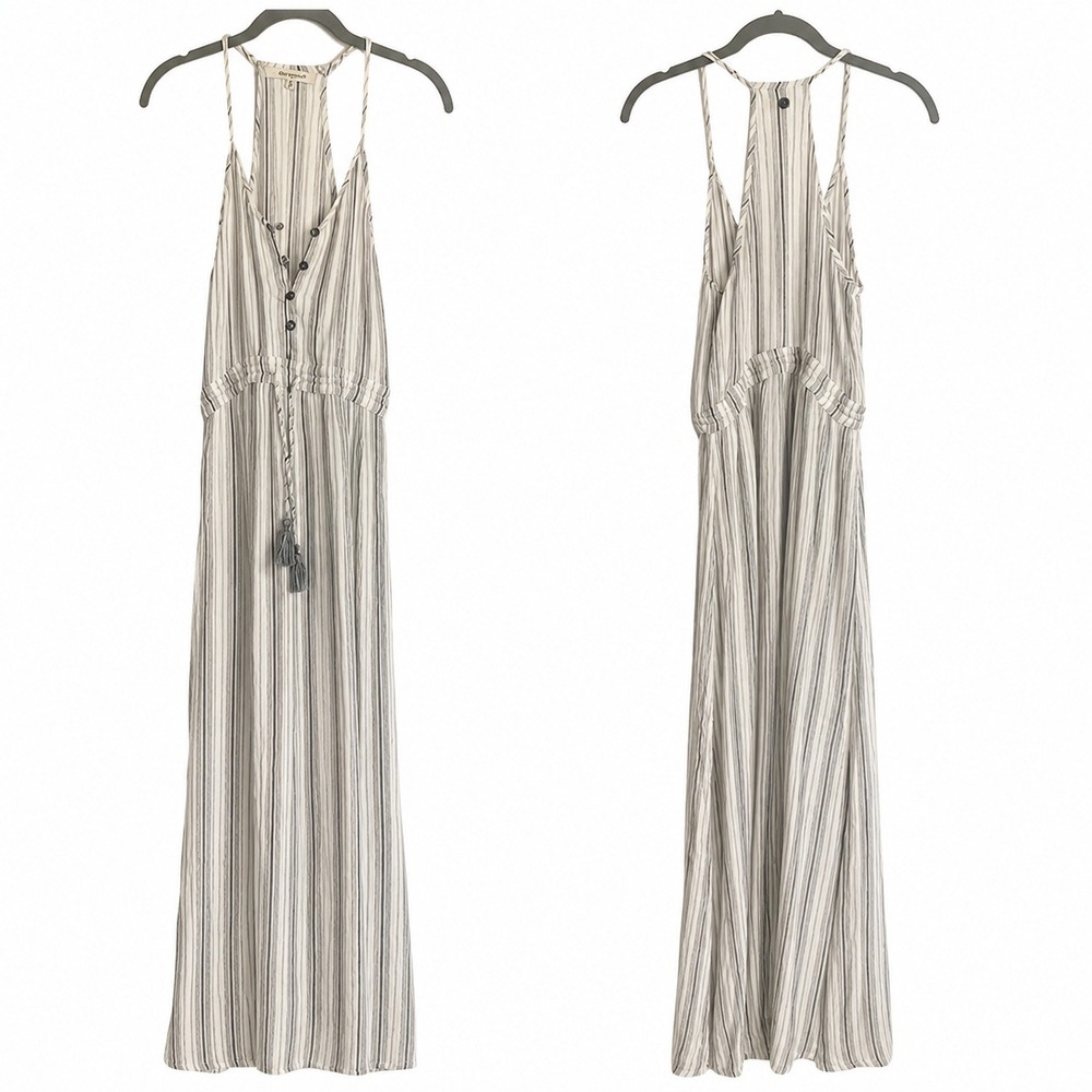 NWT Boho Chic Coastal Stripe Maxi Dress XS Racerback Tassel Beach Resort Flaw
